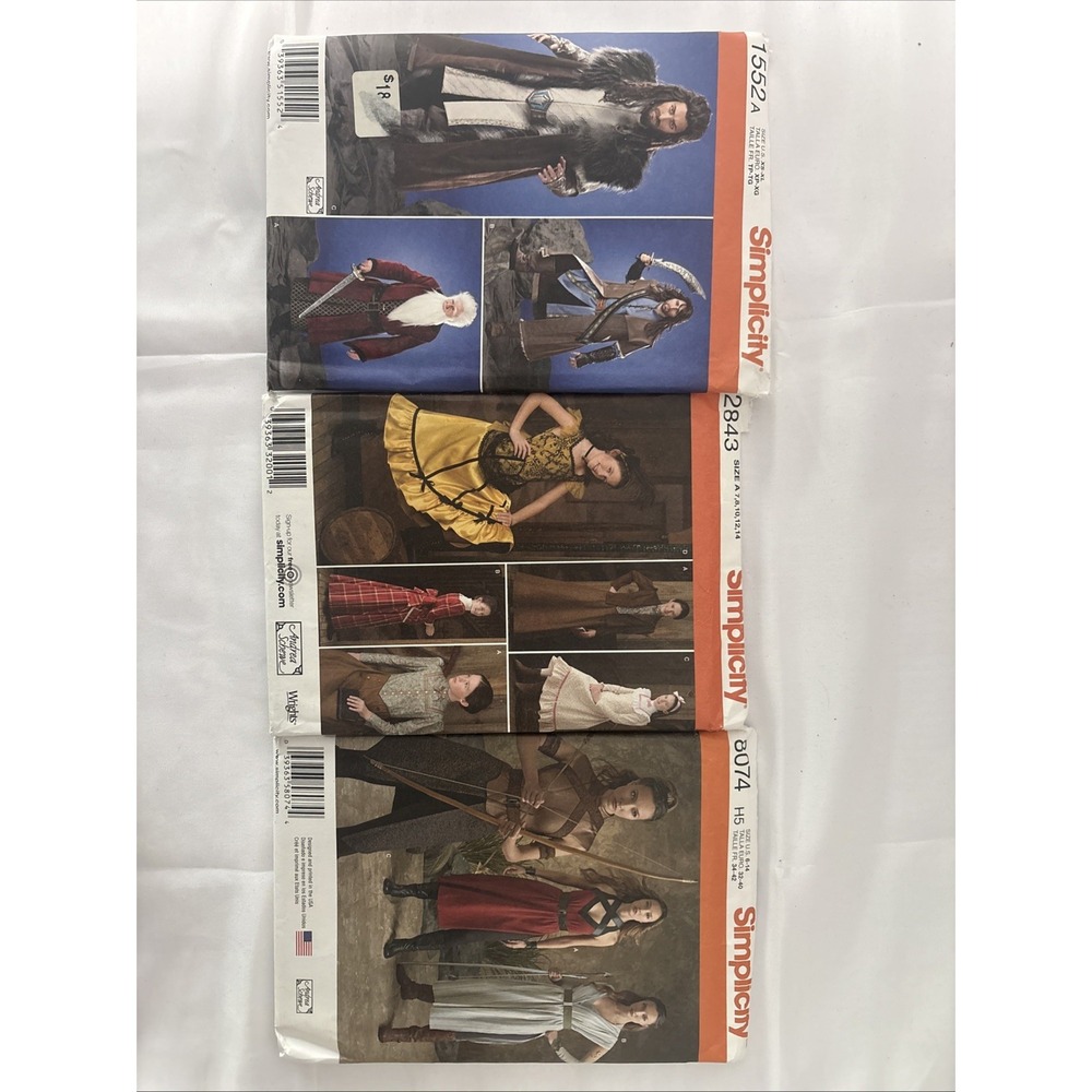 Simplicity Sewing Patterns Lot 3 Medieval Fantasy Andrea Schewe 1552A 2843 8074